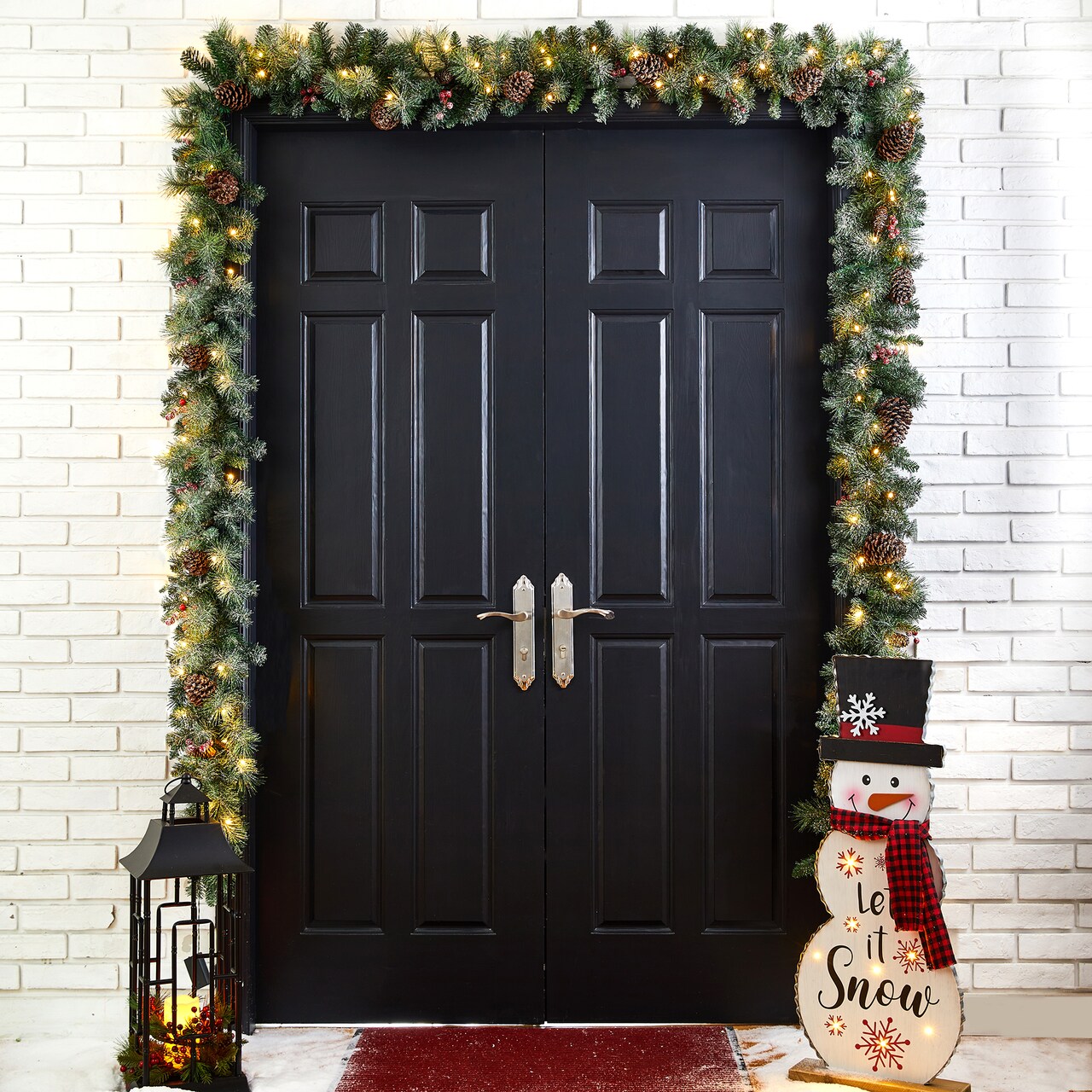 Set of 2 9ft Pre-Lit Christmas Garlands, with Warm White LED Lights with Timer, Three Function